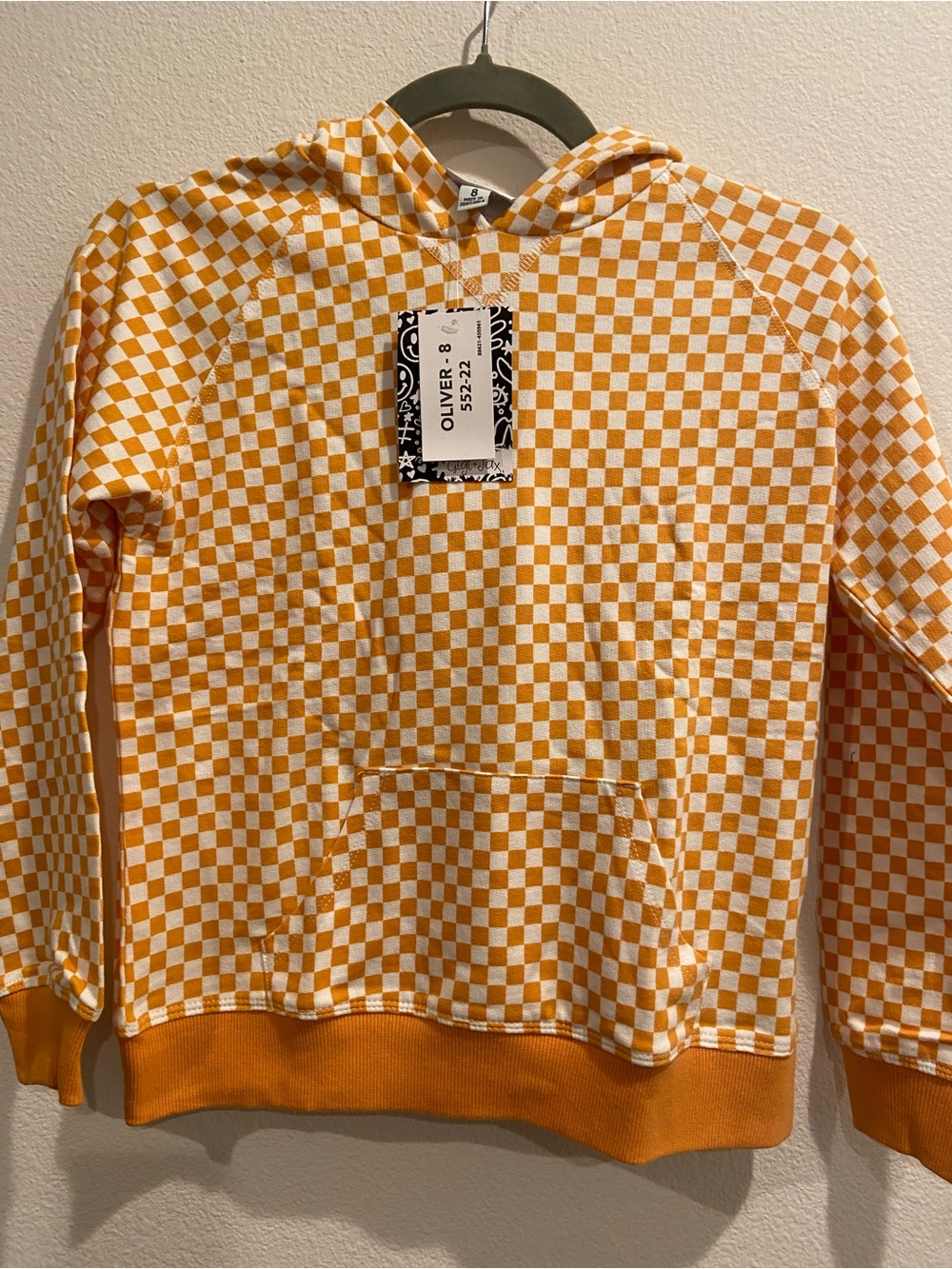 LuLaRoe Kids Orange & White Checkerboard Hoodie